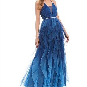 Teeze Me Navy Blue Ombré Floor Length Formal Dress